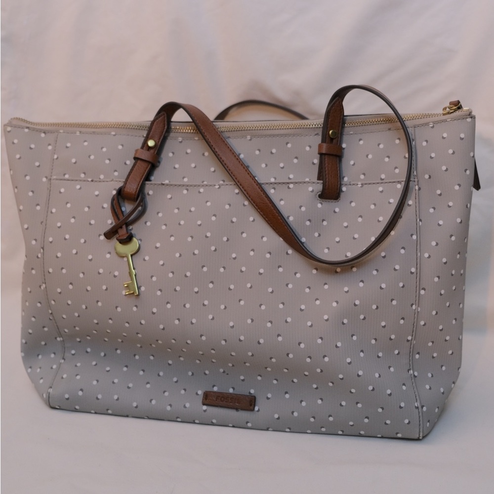 Fossil Rachel Tote- Gray with White Dot Pattern